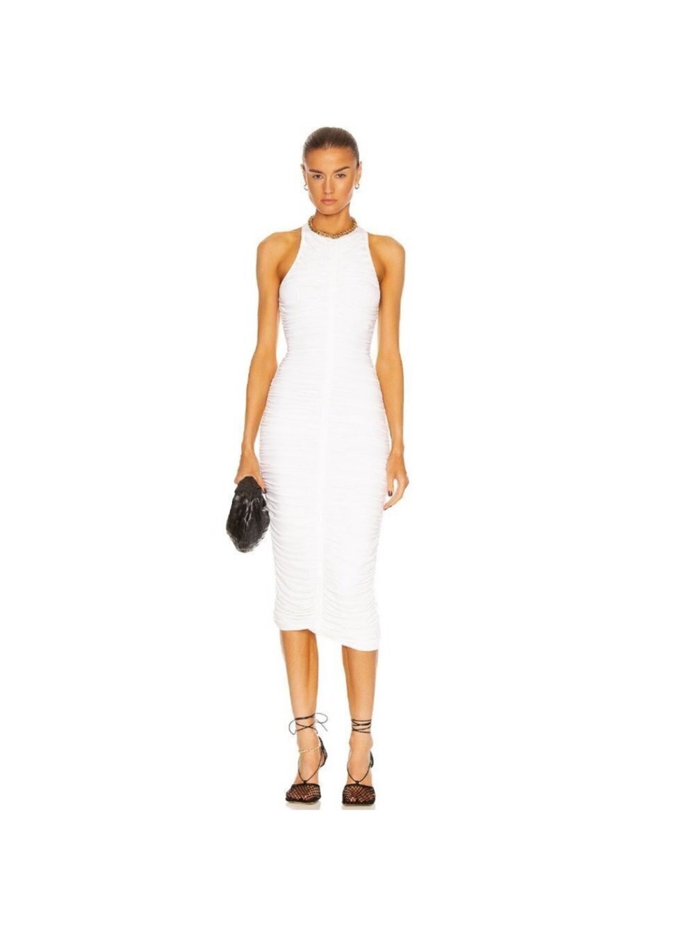 A.L.C. White Ruched Halter Midi Dress